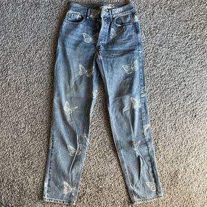 butterfly print mom jeans